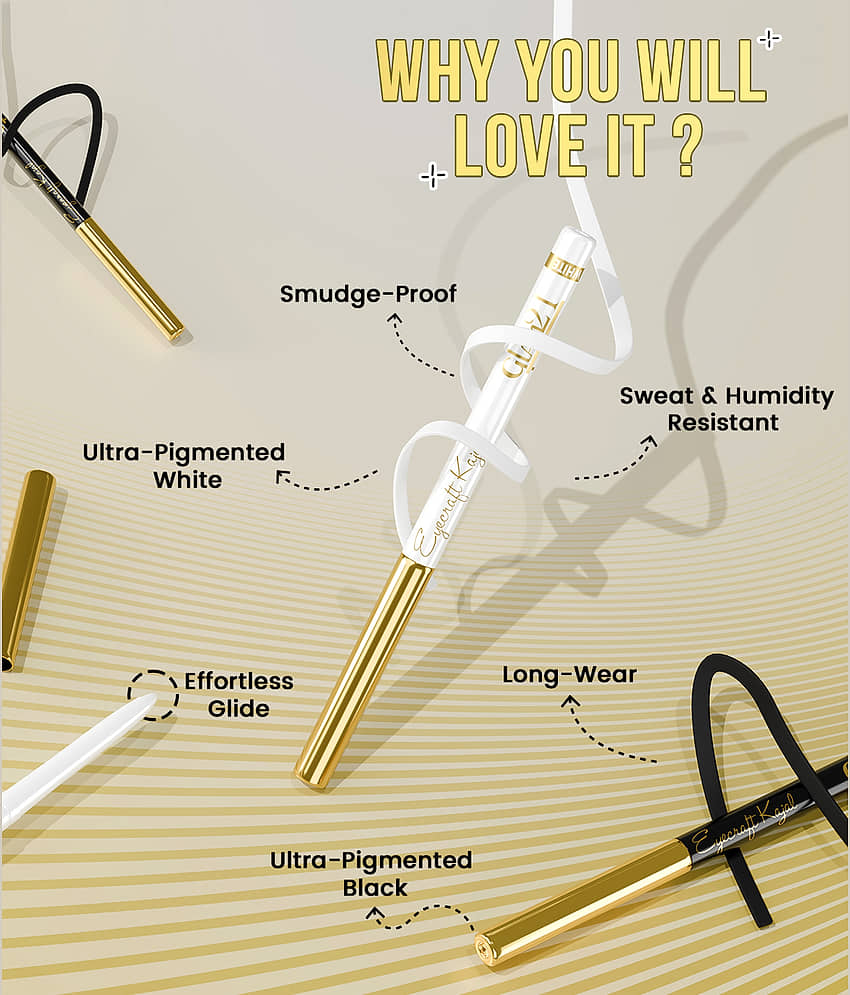 Glam21 Eyecraft Kajal Eyeliner Pencil Long-Lasting Waterproof Matte Finish White, 0.35 G view 2