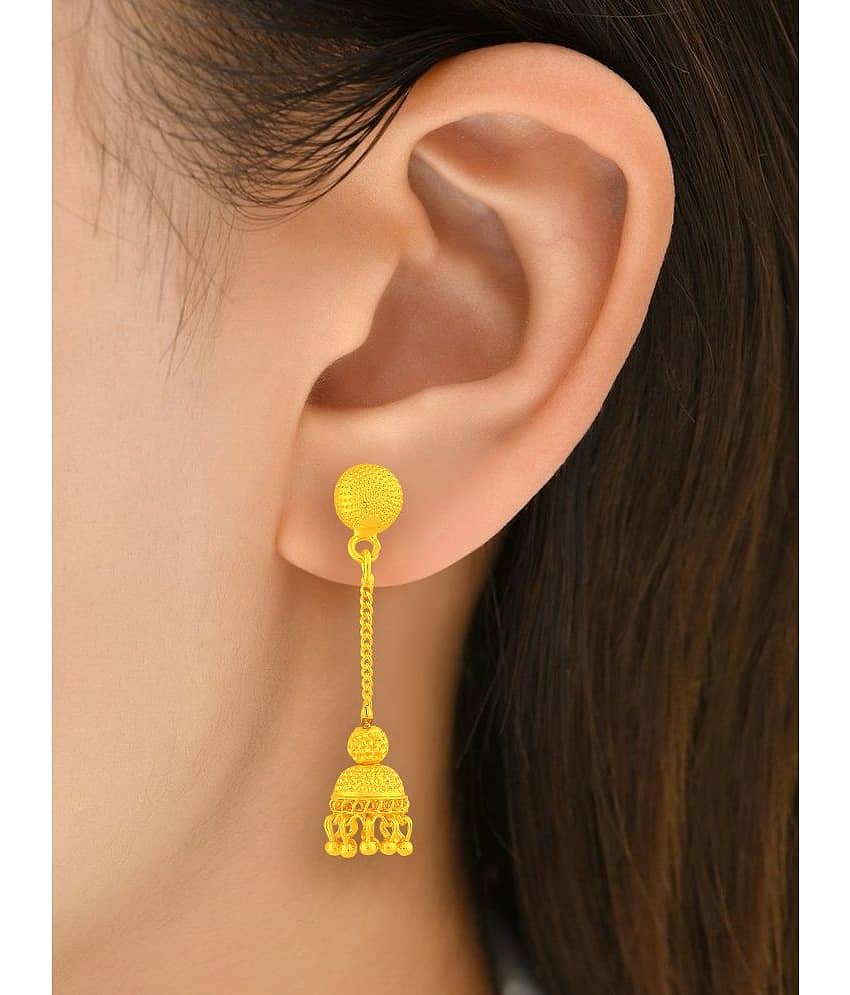 LUV FASHION Golden Jhumki Earrings ( Pack of 1 ) view 2