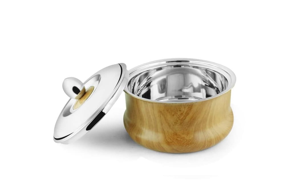 FNS "Amore" Stainless Steel Double Wall Insulated Casserole with Lid (1600 ml, Wooden) view 2