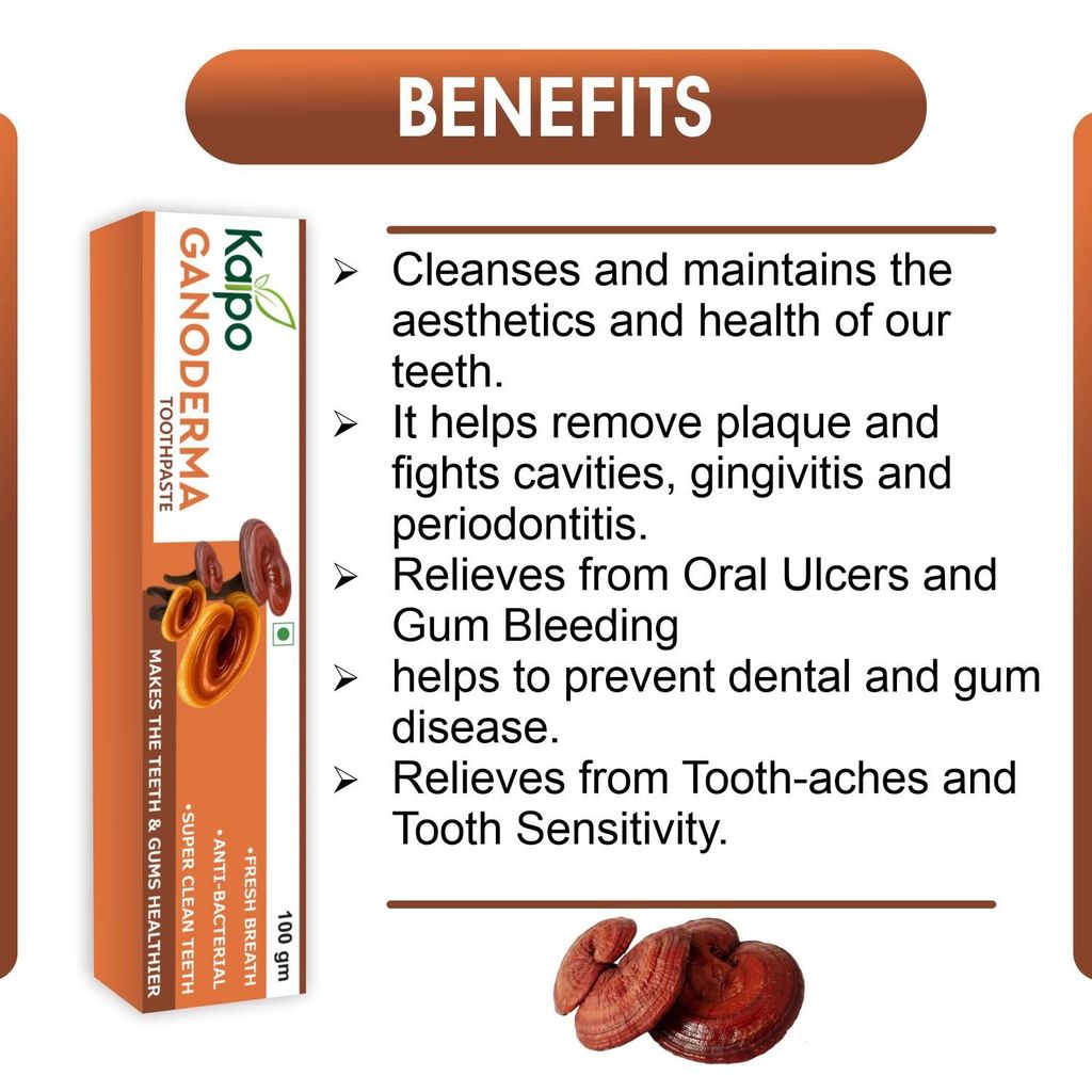Kaipo Ganoderma Toothpaste - Fresh breath, Anti-Bacterial, Super Clean Teeth, Makes Teeth and Gums Healthier : 100gms : Pack of 3 view 2