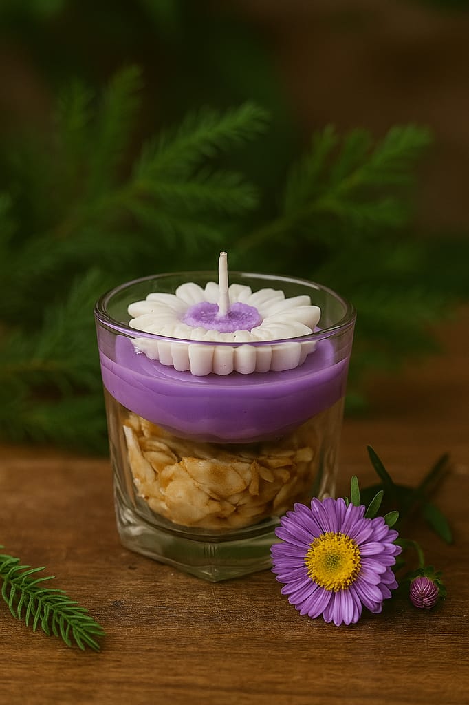 Handcrafted Purple Flower Candle