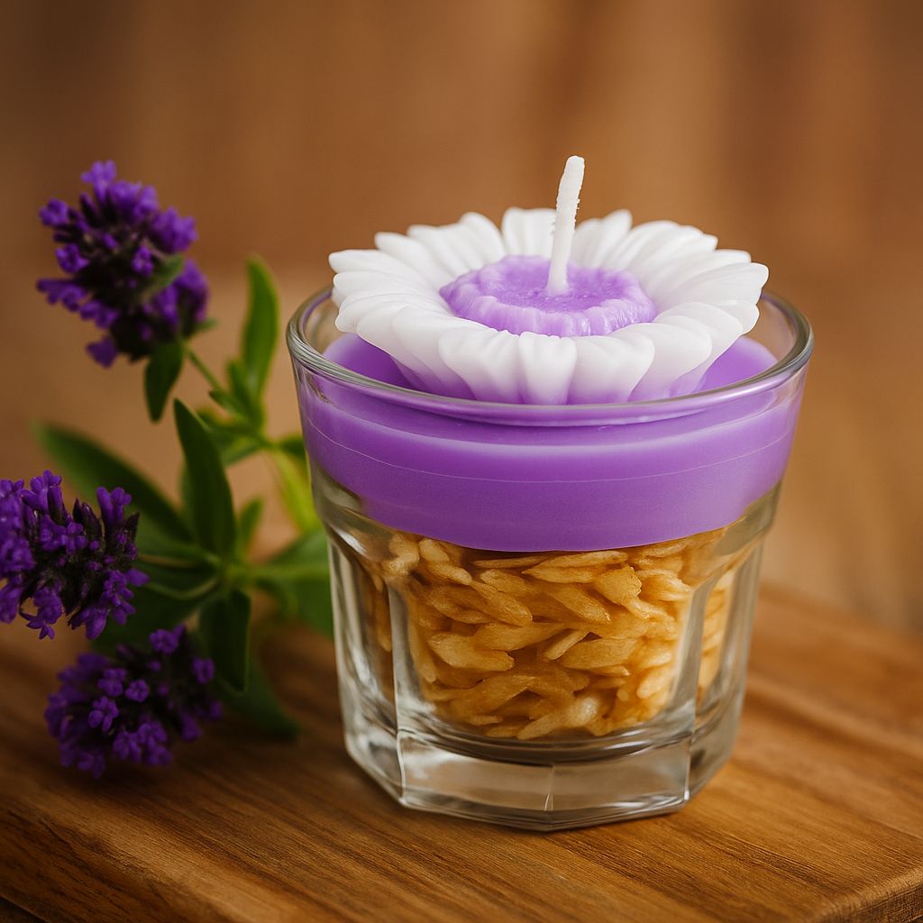 Handcrafted Purple Flower Candle view 2
