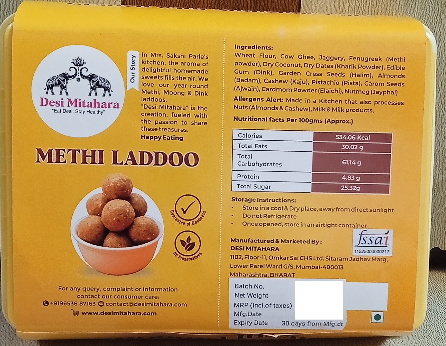 DESI MITAHARA's Methi Ladoo - Contains Cow Ghee & Jaggery - Traditional Indian Sweet - Protein-Rich - Healthy, Nutritious Snack - 480g Pack - No Artificial Colours - Suitable for All Ages Pack Of 2