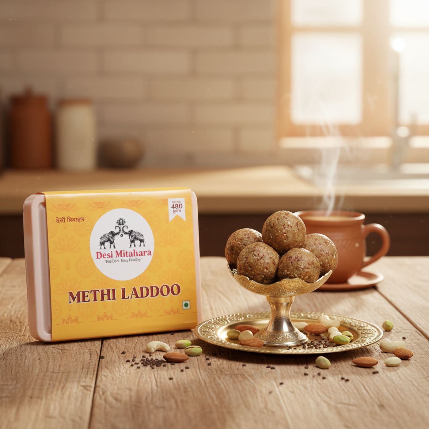 DESI MITAHARA's Methi Ladoo - Contains Cow Ghee & Jaggery - Traditional Indian Sweet - Protein-Rich - Healthy, Nutritious Snack - 480g Pack - No Artificial Colours - Suitable for All Ages Pack Of 2 view 2