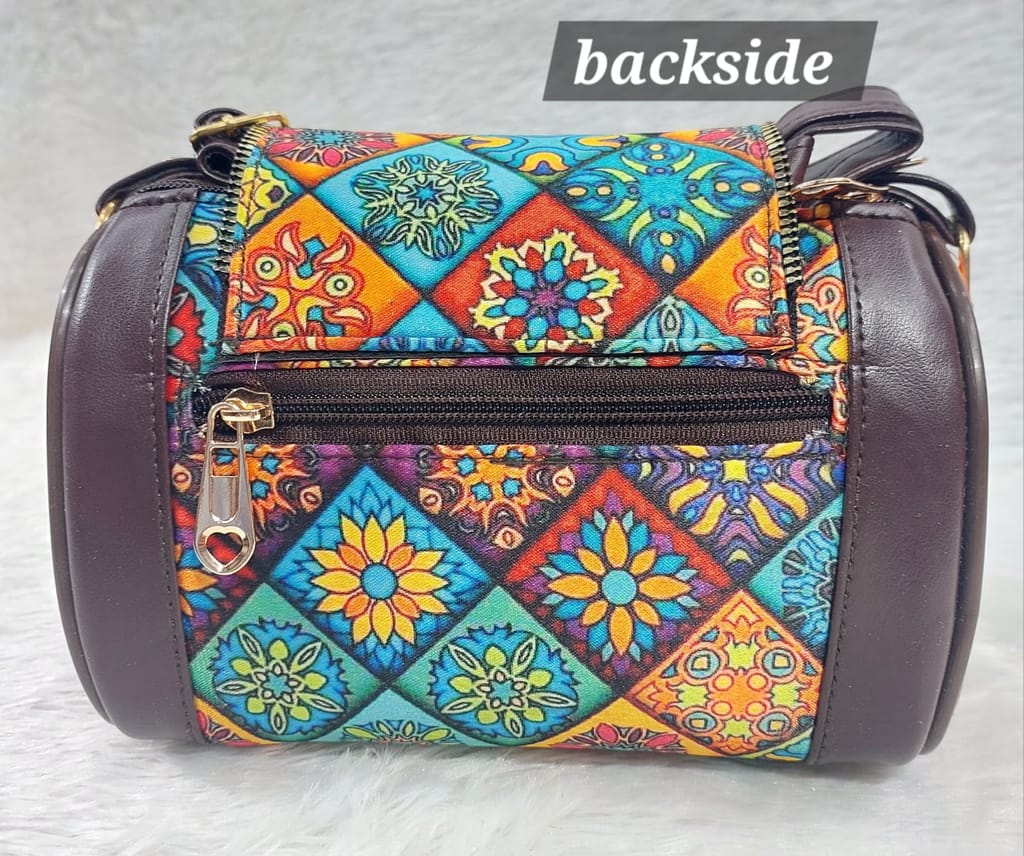Colorful Floral Patterned Barrel Sling Bag with Tassel view 2