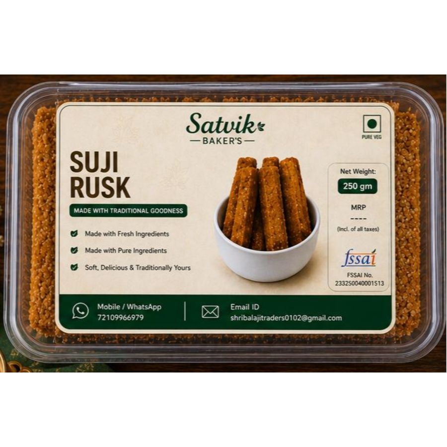 Satvik Baker's Suji Rusk - 250 gm