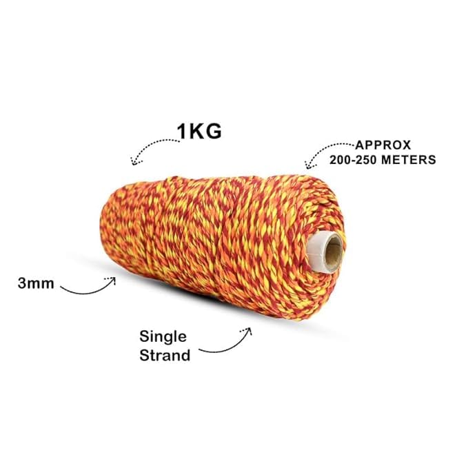 Macrame Cotton Rope 3mm - 100% Natural Cotton - Soft and Strong - Perfect for Macrame, Crafts, and Jewelry Making (Orange/Red) view 2