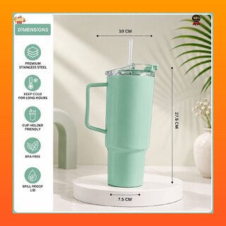 Mint Green Plastic Tumbler - BPA Free, Leakproof, Double Wall Insulated Travel Cup with Handle Straw, Cup Holder Friendly view 2