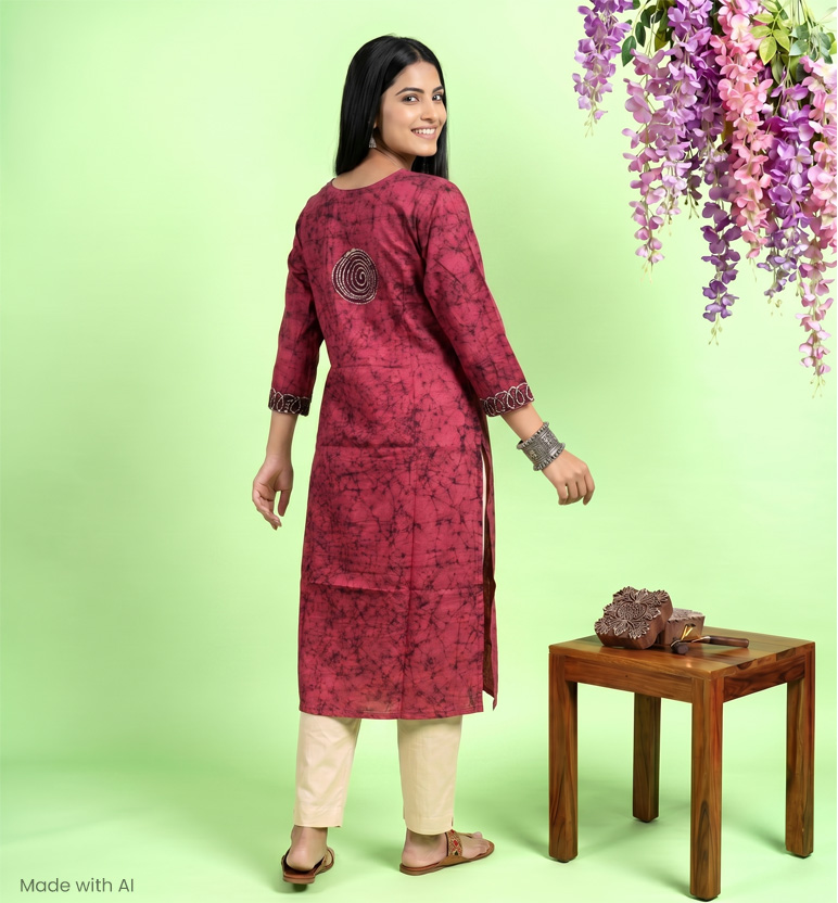 Handcrafted Batik Printed Readymade Cotton Kurta view 2