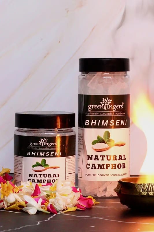 Green Fingers ; Bhimseni Camphor Jar (Bhimseni Camphor Block Herbal Incense. Natural Aroma. Cow Dung, Kapur, & Other Natural Ingredients.set of 4 view 2