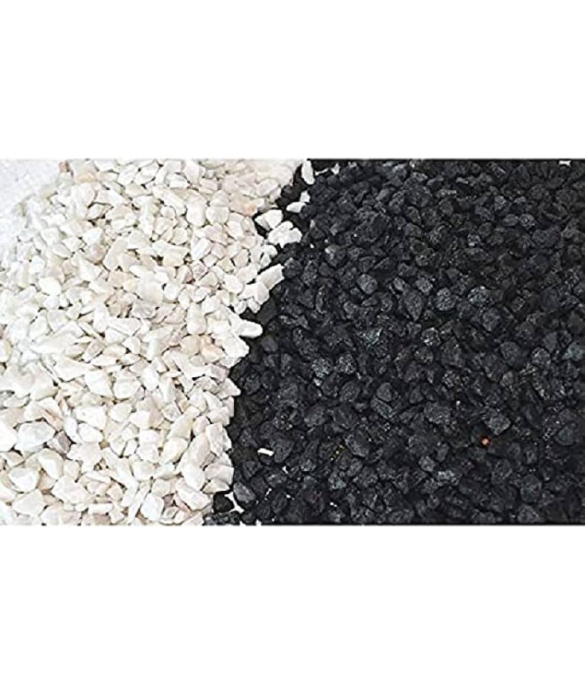 VANNEF Decorative Stones Marble Chips Pebble Stones for Aquarium (White & Black, 1 KG)