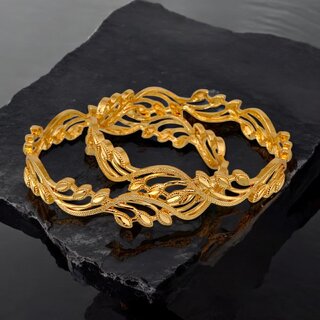 18k One Gram Gold Plated Traditional Designer Pack of 2 Bangle Set For Women view 2