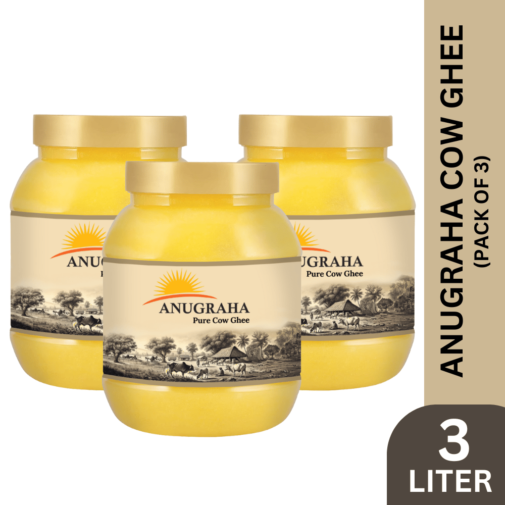 Anugraha Organic Grass-Fed Cow Ghee | Pure Desi Bilona Ghee | Cultured Vedic Ghee | 100% Natural & Traditional Processed (Pack of 3) - 3 Liters