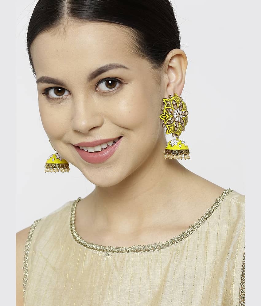 Priyaasi - Yellow Jhumki Earrings ( Pack of 1 ) view 2