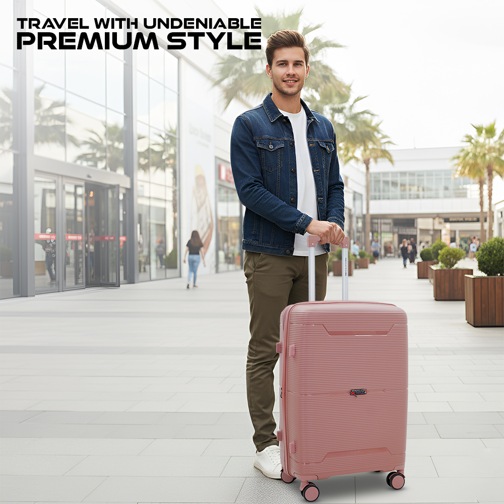 AMERICAN TRAVELLER Touris Bliss 8024 Hardshell Luggage Set, Polypropylene, Expandable Spinner Trolley with TSA Type Lock, Anti-Theft Zippers, 3 Pieces (3, Rose Gold, S,M,L) view 2