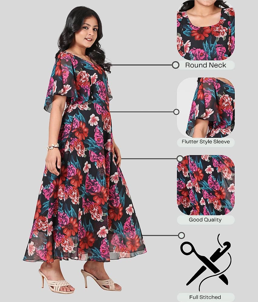 Aarya Designer Georgette Gown For Girls ( Pack of 1 , Pink )