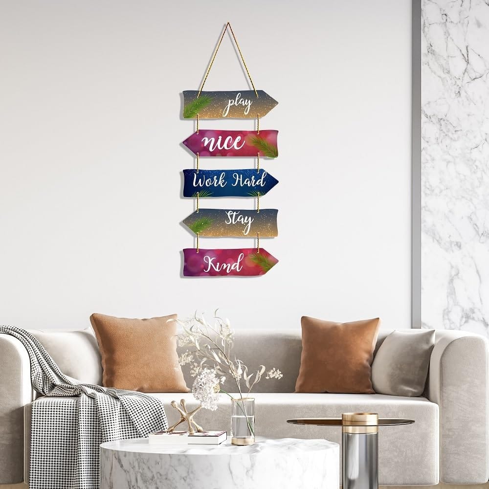 Charmor Play nice Work Hard ..Decorative Wooden Wall Hanging Decoration for Home | Living Room | Office | Wall Decoration (WH3709) view 2
