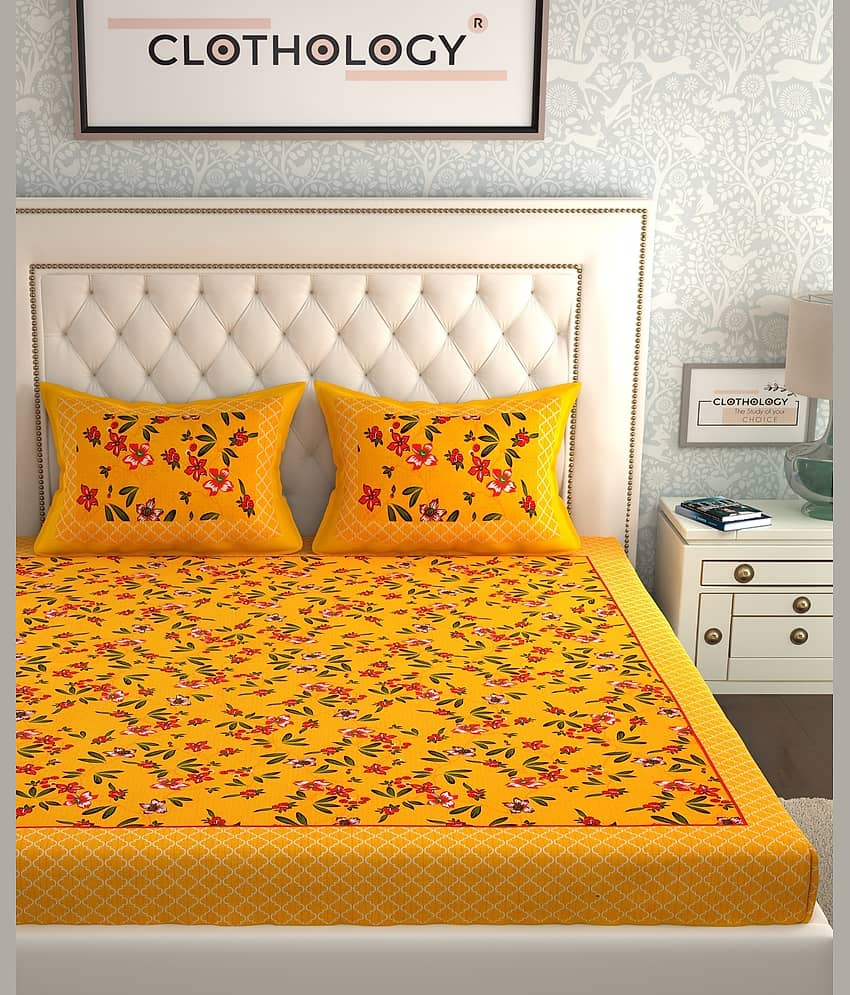 ABHACLOTHO Cotton 1 Double Bedsheet with 2 Pillow Covers ( Yellow ) view 2