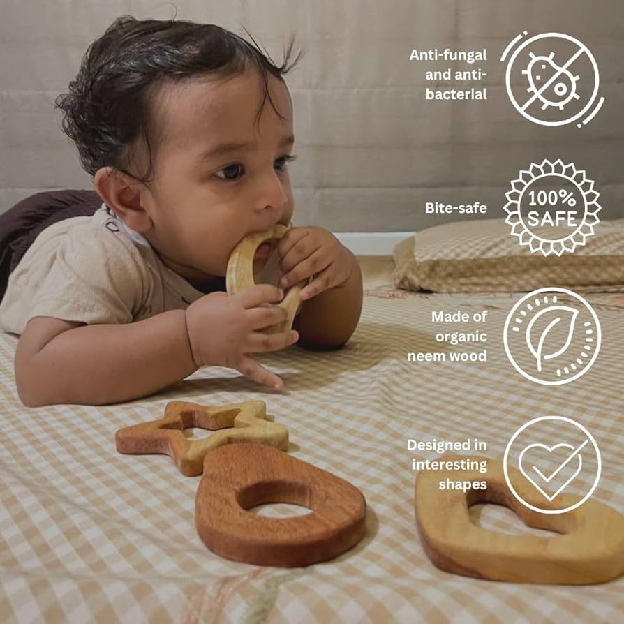 Baby Teether Toys, Teething Toys for Babies 6-12 Months, BPA-Free Organic Wooden Teethers for Infants, Baby Teething Toys for Sore Gums, Baby Shower Gifts view 2