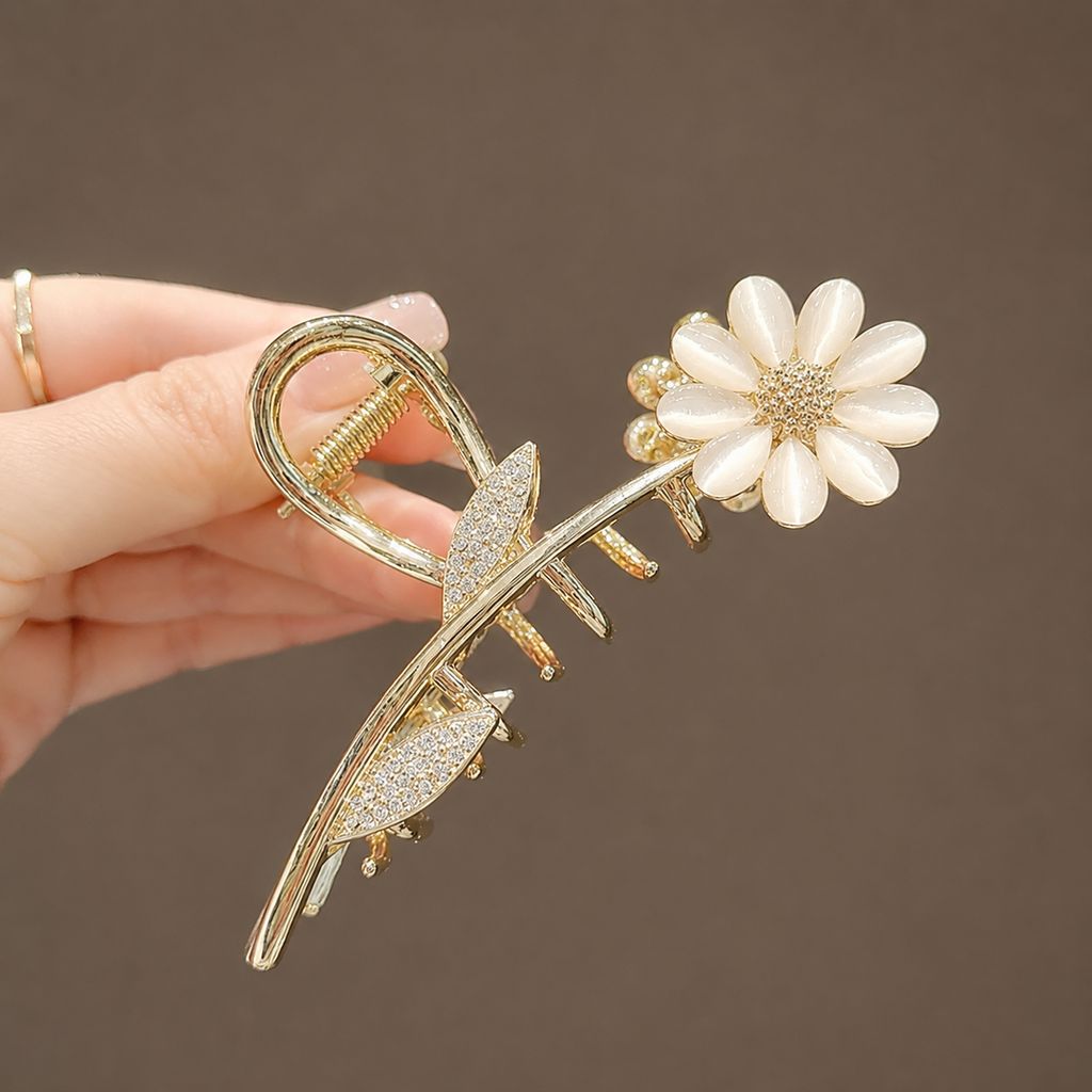 Golden Floral Metal Hair Claw Clip view 2