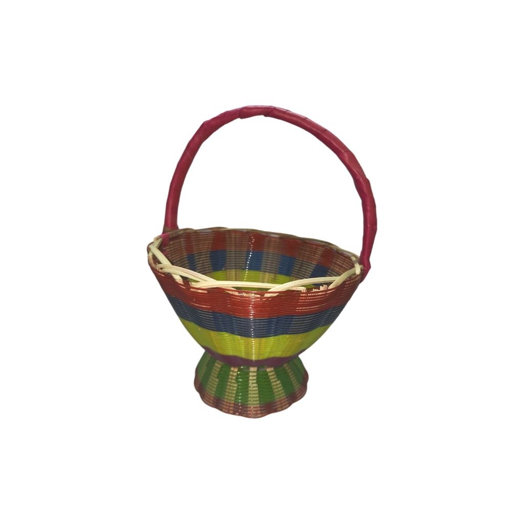 Handmade Colorful Wicker Picnic Basket with Red Handle view 2