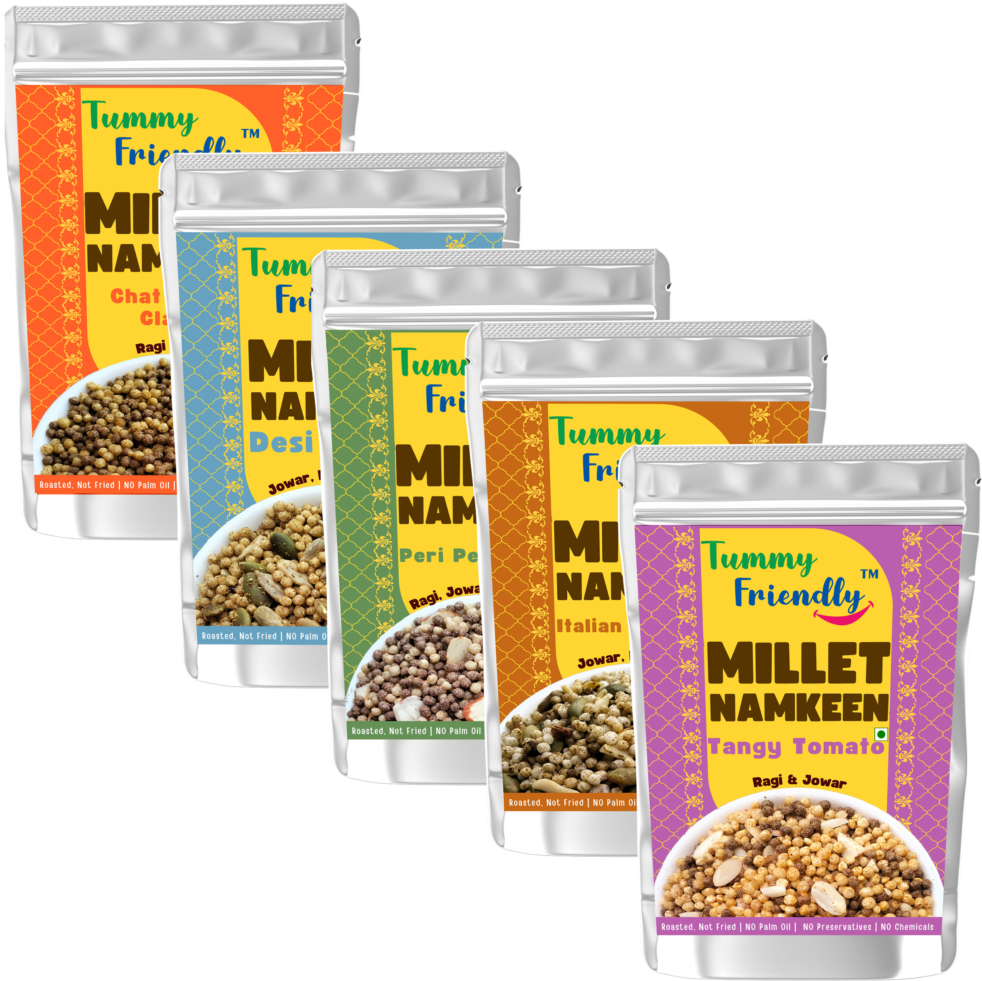 TummyFriendly Millet Namkeen Mixture. Healthy Roasted Namkeen Snacks-5, 70g Each