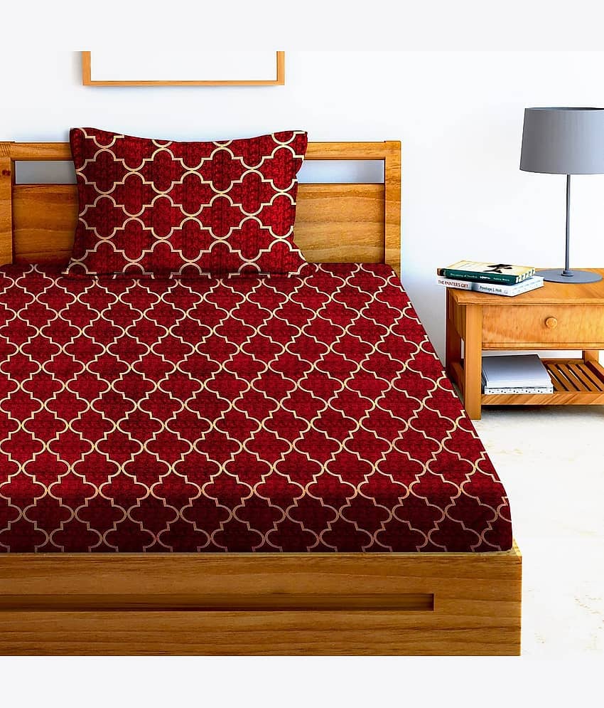 Decent Home Poly Cotton 1 Single Bedsheet with 2 Pillow Covers ( Maroon ) view 2