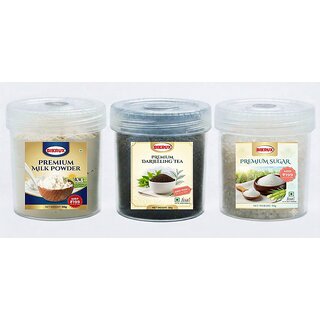 BIKRUX Premium Tea Essentials Combo Set Darjeeling Tea, Milk Powder Sugar (50g Each Jar)