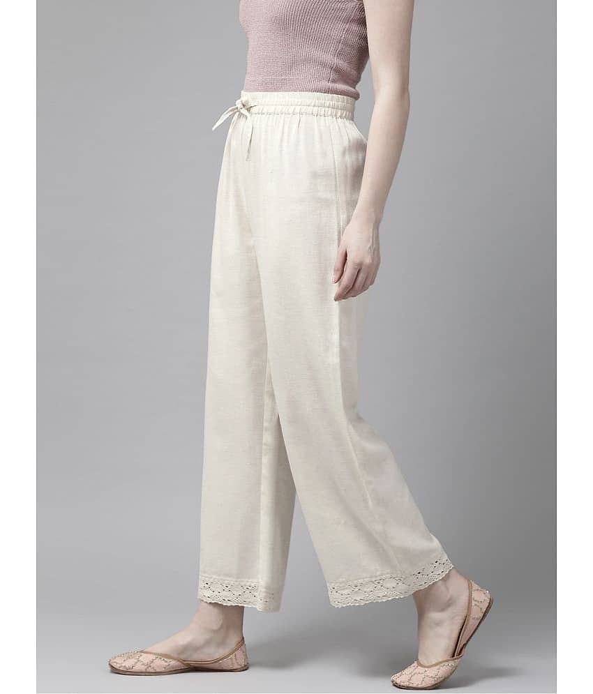 AMIRA'S INDIAN ETHNICWEAR - Off White Cotton Women's Palazzo ( Pack of 1 ) view 2