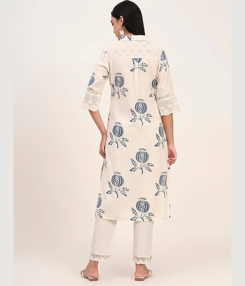 Divena Women Cotton Printed A-line Kurti ( Off White ) view 2
