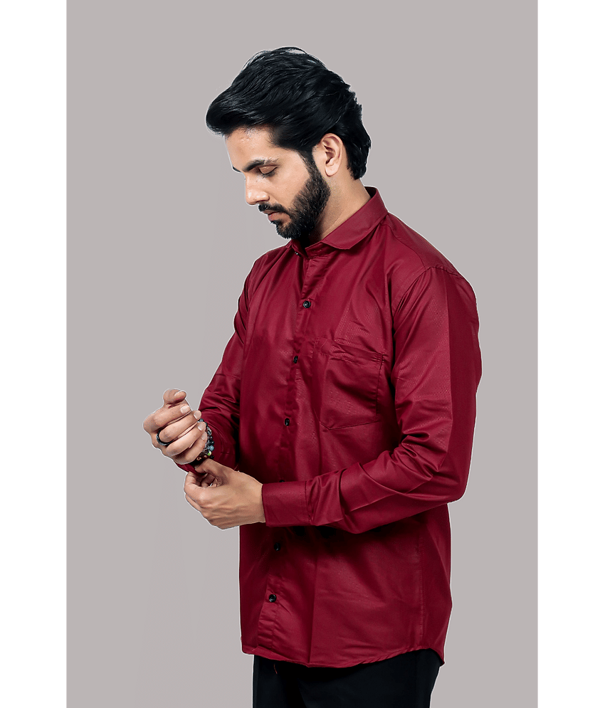 HARPITA Cotton Blend Regular Fit Full Sleeves Men's Formal Shirt - Maroon ( Pack of 1 ) view 2