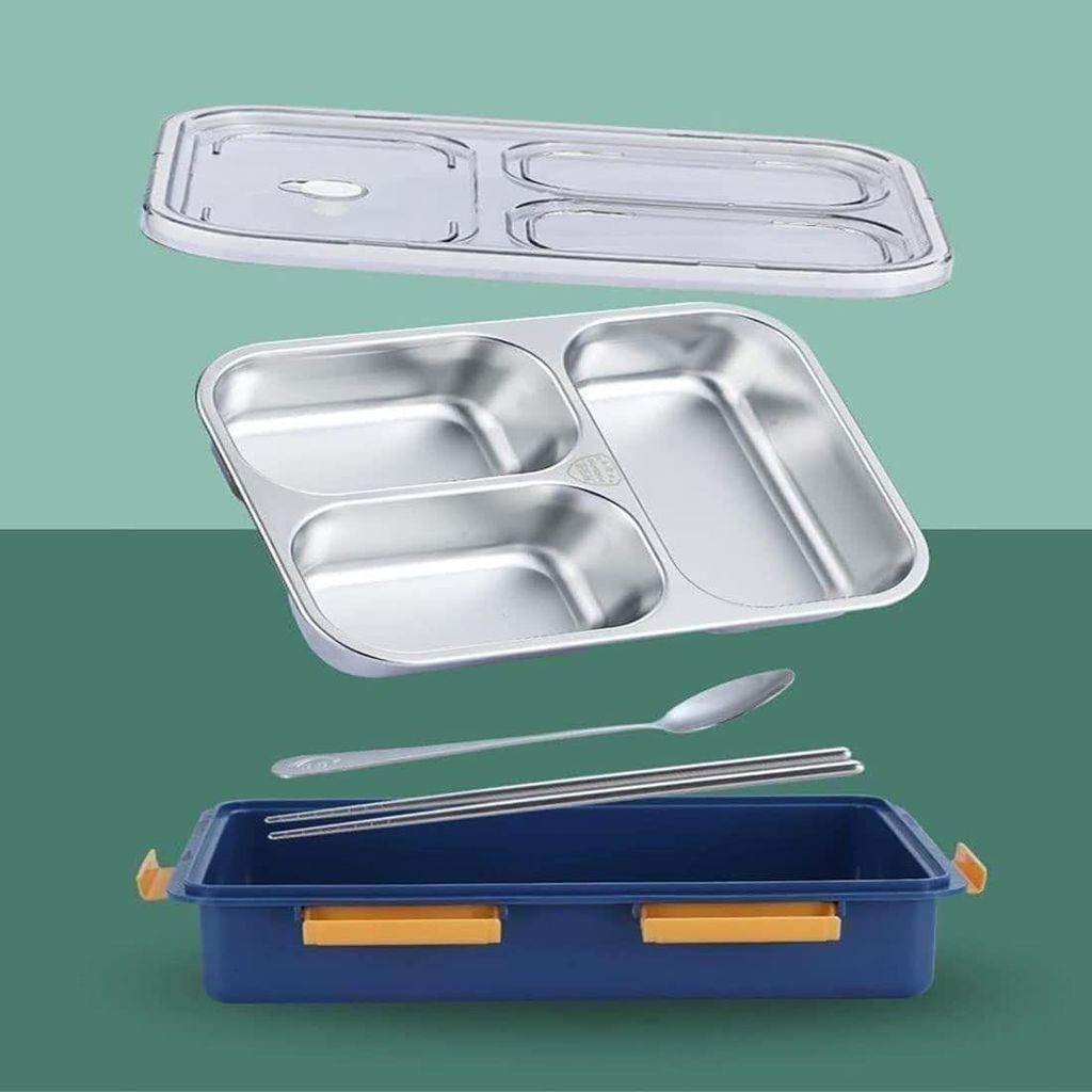 Lunch Box for Kids, Lunch Box for Kids 3 Compartment Insulated Lunch Box Stainless Steel Tiffin Box for Boys, Girls, School & Office Men for Tiffin Box for Kids (Random Color) view 2