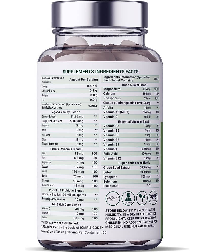 Health Veda Organics Whole Food Multivitamin for Energy, Brain, Heart Health, & Eye Health, 120 Veg Tablets view 2