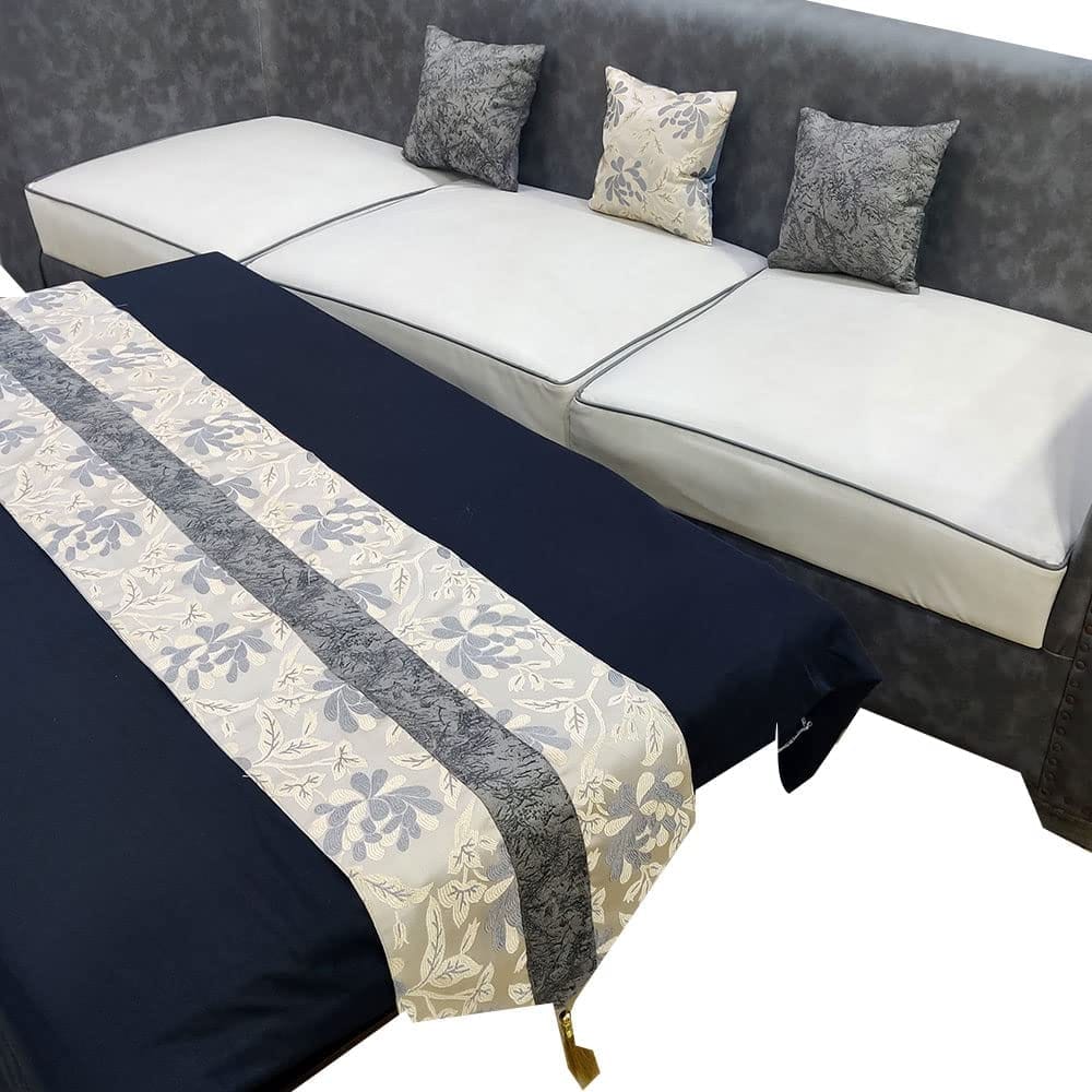 Grey Silver White Damask Self Design Woven Square 3 Cushion Covers and 1 Table Runner Combo Luxury Modern Pillow Cover for Sofa Living Room Bedroom |16X16 Inch Cushion Cover I12 X 59 Inch Table Runner
