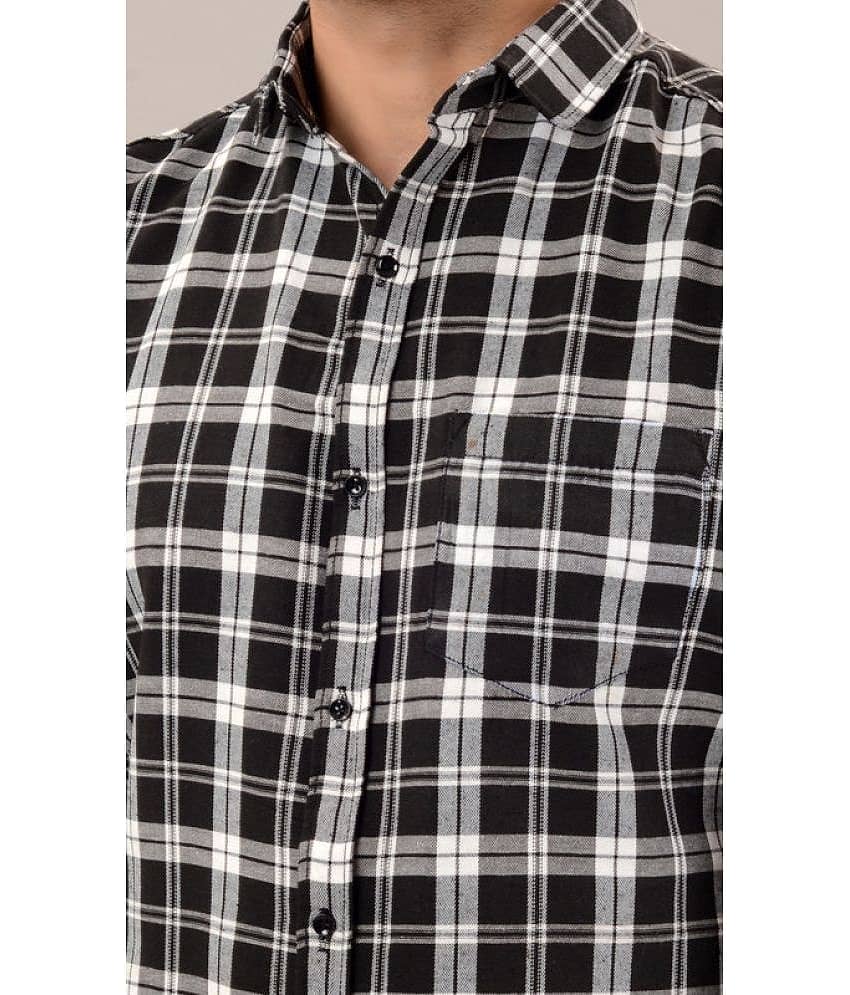 MOUDLIN Cotton Blend Slim Fit Checks Full Sleeves Men's Casual Shirt - Black ( Pack of 1 ) view 2