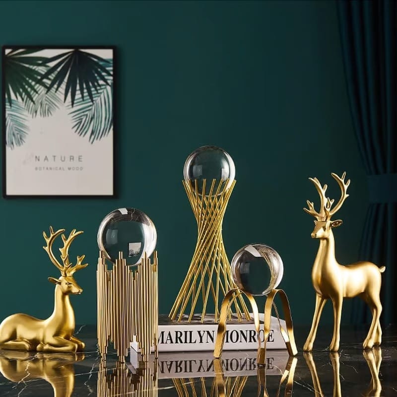 MOHD YASIN - Clear Crystal Ball with Gold Metal Stand, Modern Abstract Art Crafts with Alloy Base, Creative Luxury Sculpture, Home Office Decor, Photography, Party, Fengshui (Arch)