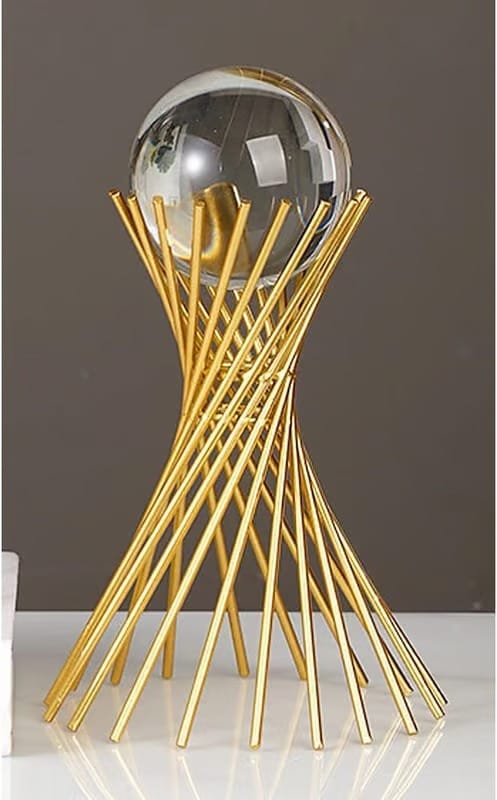 MOHD YASIN - Clear Crystal Ball with Gold Metal Stand, Modern Abstract Art Crafts with Alloy Base, Creative Luxury Sculpture, Home Office Decor, Photography, Party, Fengshui (Arch) view 2