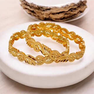 18k One Gram Gold Plated Traditional Designer Pack of 2 Bangle Set For Women view 2