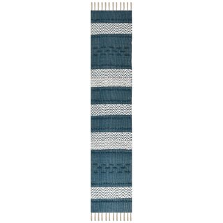 Elegant Teal and White Fringed Table Runner - Decorative Home Decor view 2