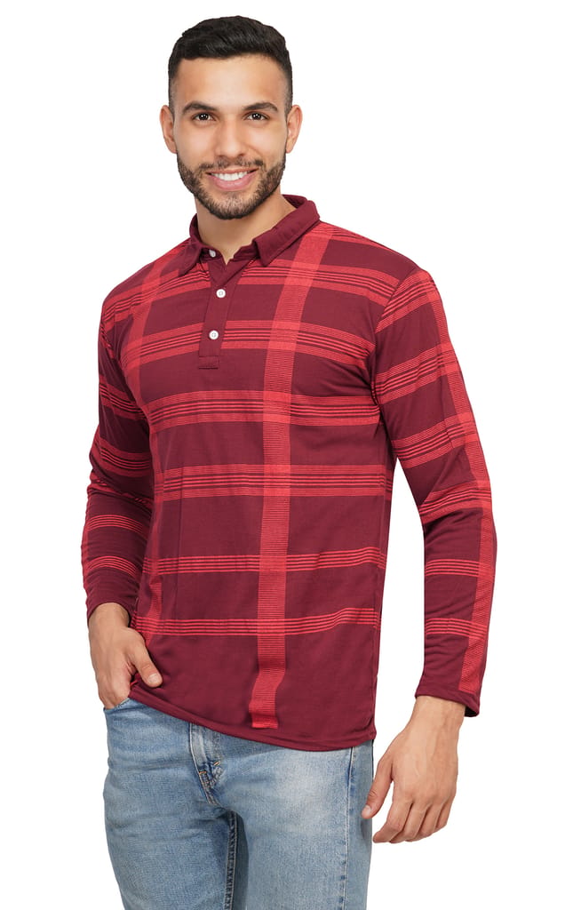 BASONTI Polo Neck Checked Maroon Mens T-shirt view 2