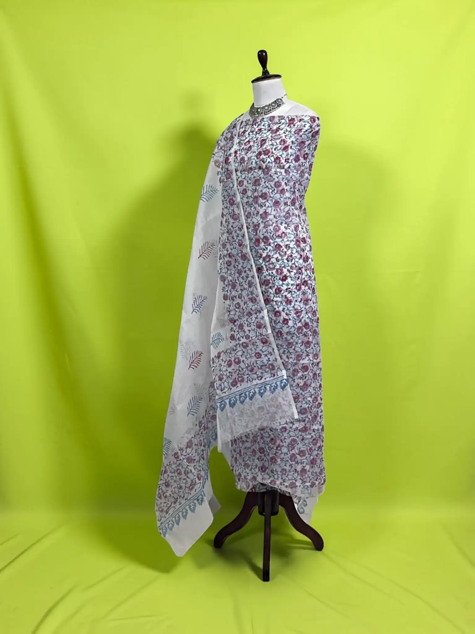 Kota Doria Cotton Dress Material with Hand Embroidery, Powder Blue view 2