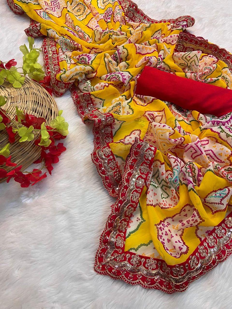 Beautiful Designer Georgette fabric with beautiful print and with heavy sequence work Saree view 2