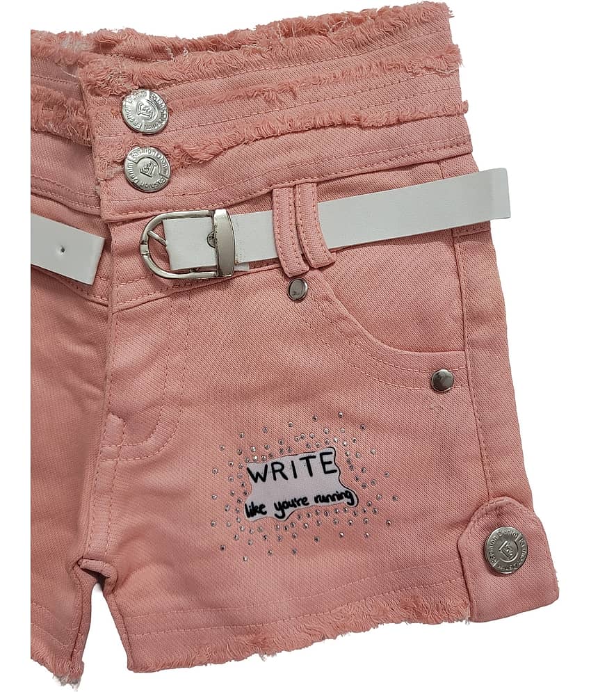 Arshia Fashions Pack of 1 Girls Denim Hot Pants ( Peach ) view 2