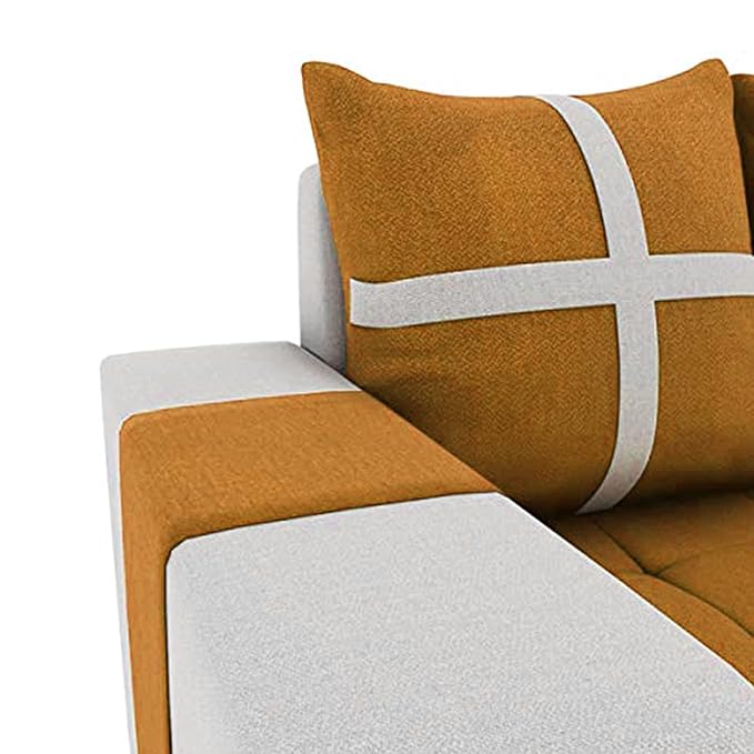 Starlet Furniture L Shape 8 Seater Sectional Fabric Sofa Set with Center Table and 2 Puffy Living Room (Left Side, Orange) view 2