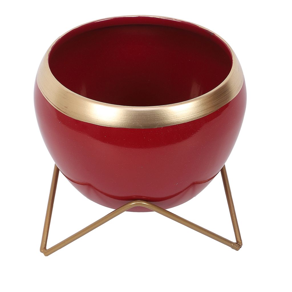 Apple Shape Metal Red & Gold Planter Set of 2 view 2