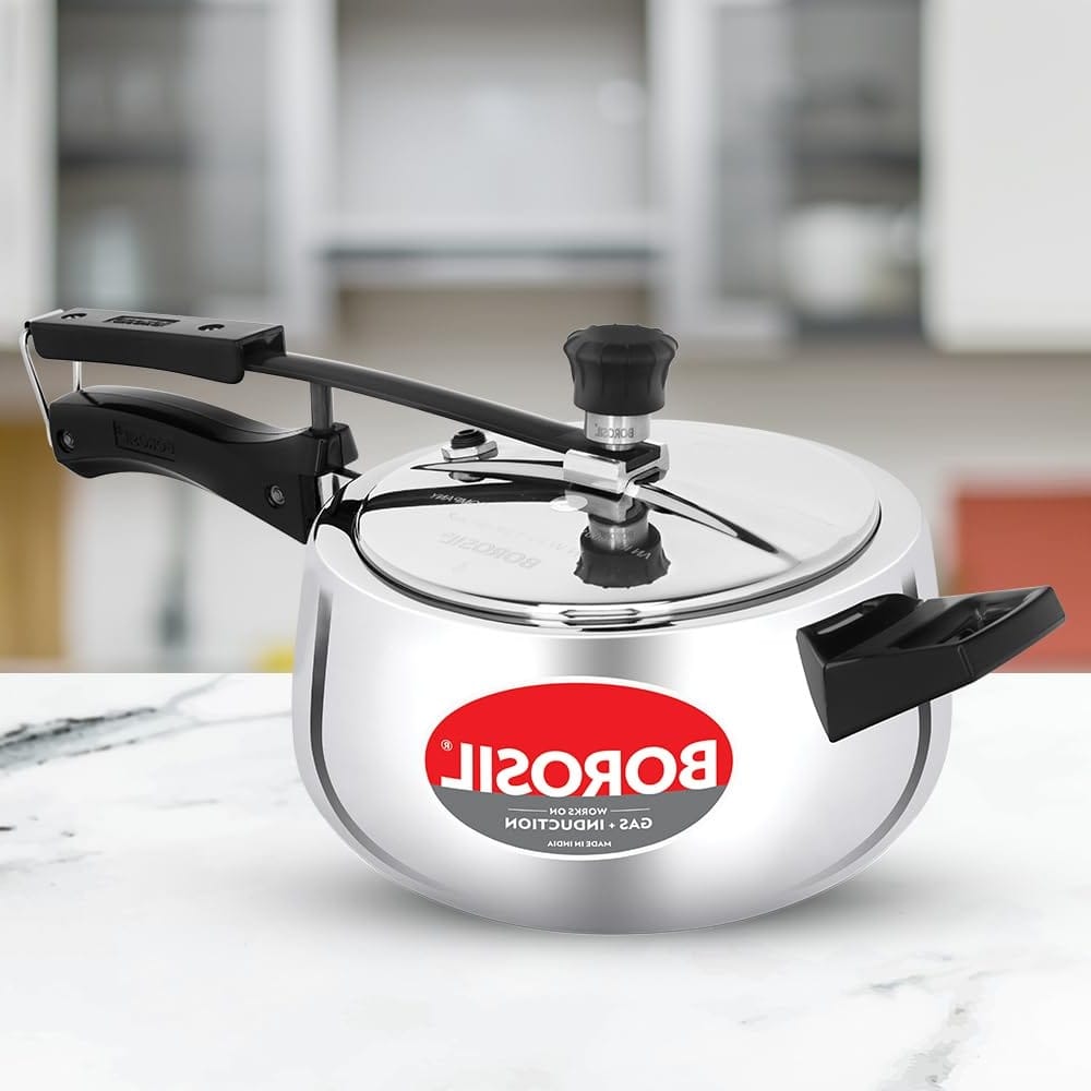 Borosil Pronto Tri Ply 5 L Pressure Cooker with Stainless Steel Lid | Inner Lid Cooker | Gas & Induction Compatible view 2