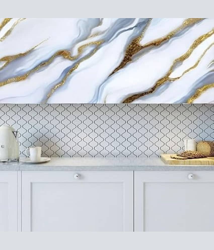 White & Blue Marble Waterproof Oil Proof Wall Paper Furniture Kitchen, Office, Cabinets, Almirah, Tabletop, Wooden Table, Wardrobe, Self Adhesive Sticker (60x200 cm) view 2