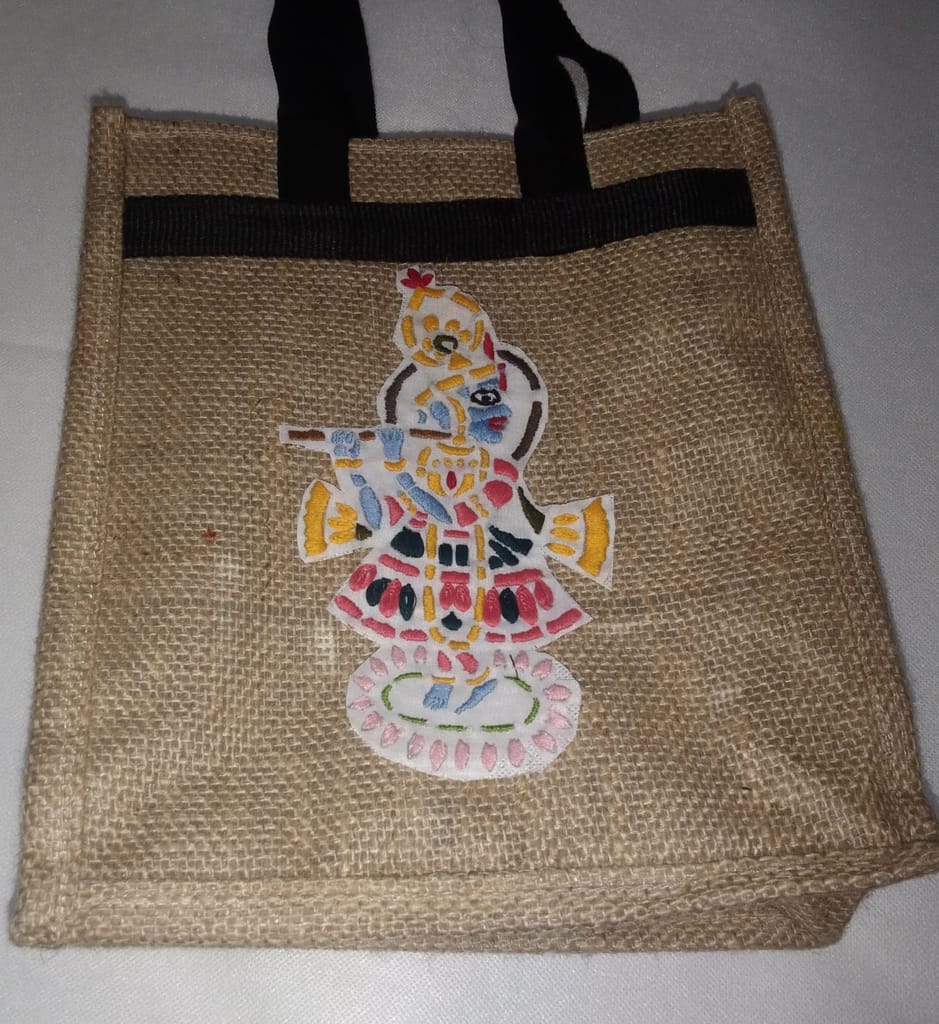 Small Burlap Tote Bag with Black Trim