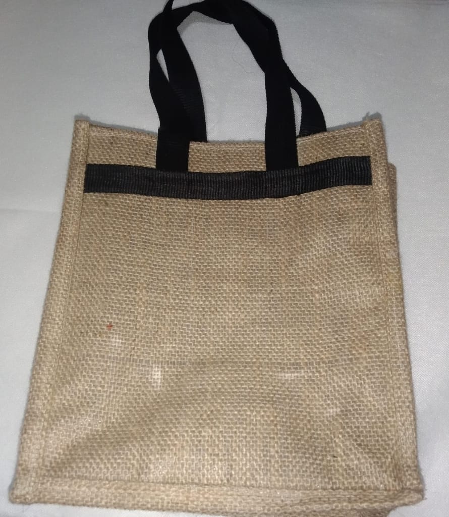Small Burlap Tote Bag with Black Trim view 2