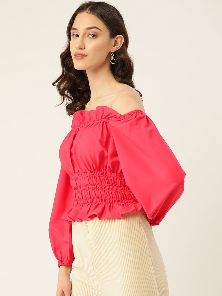Solid Off-Shoulder Smocked Crepe Top view 2